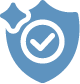 Blue icon image of a shield with a check mark in the middle, depicting a hygienic product