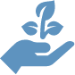 blue icon showing a small plant in the palm of a hand, so signify Green product